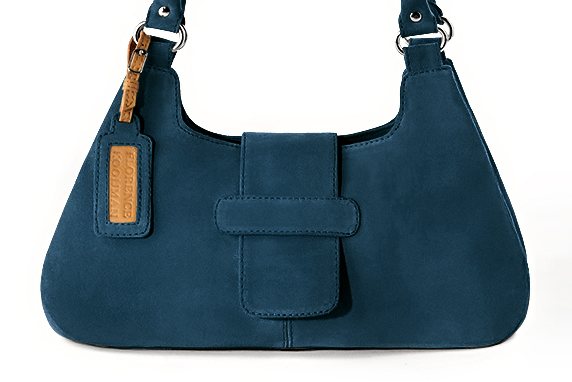 Dressy shoulder bag in peacock blue leather - Profile view